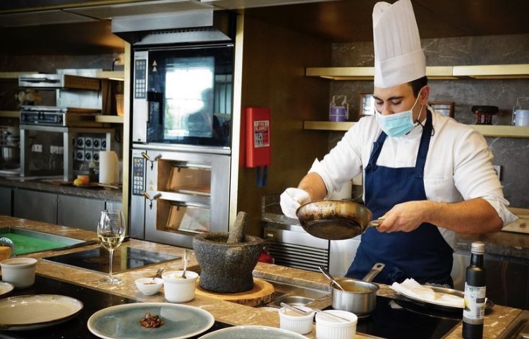 Cooking at the open chef's counter