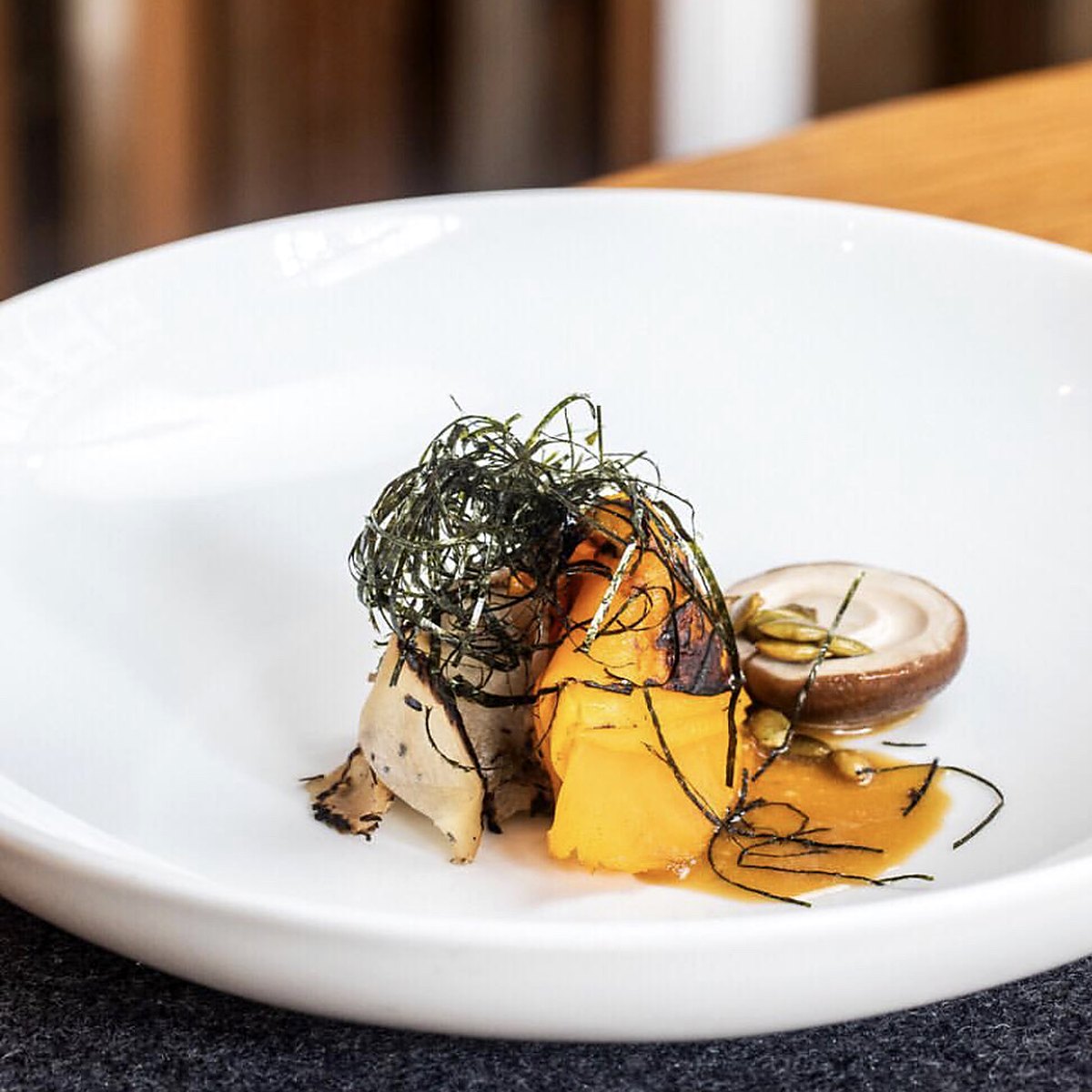 Roasted pumpkin with nori and shiitake